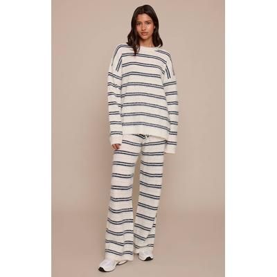 Tall Light Blue Brushed Aurora Striped Wide Leg Trousers