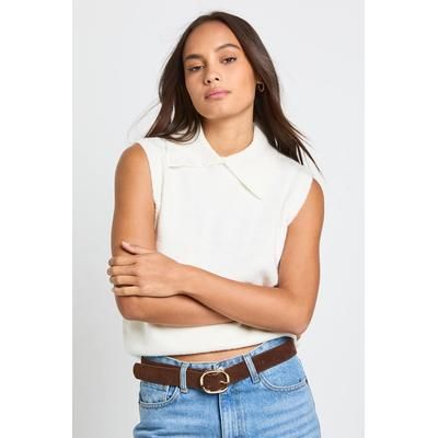 Collar Detail Soft Knit Knitted Top, cream