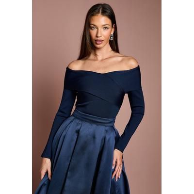 Wrap Detail Bandage Bardot Top, navy