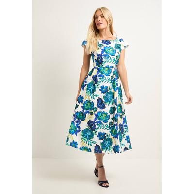 Petite Floral Ottoman Fit & Flare Midi Dress, ivory