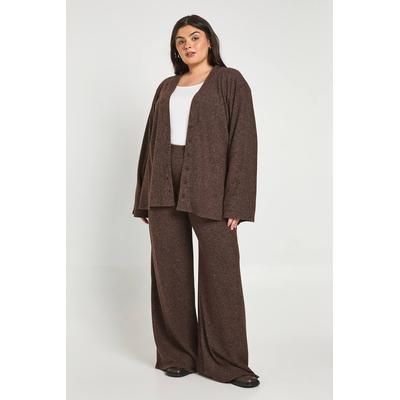 Plus Soft Rib Slouchy Cardigan Sweater & Wide Leg Trouser, chocolate