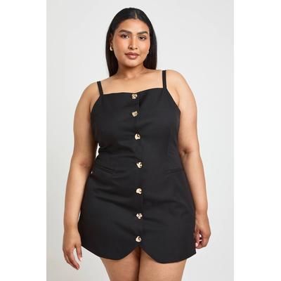 Plus Gold Button Waistcoat Dress, black