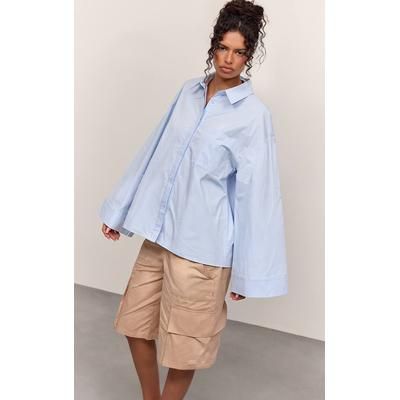 Blue Cotton Wide Sleeve Oversized Shirt