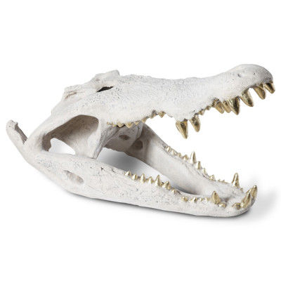 Santi Coastal Beach White Resin Gold Leaf Crocodile Skull Sculpture