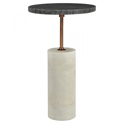 Kendrick Modern Dark Grey Marble Gold Iron White Pedestal Round Drink Side Table