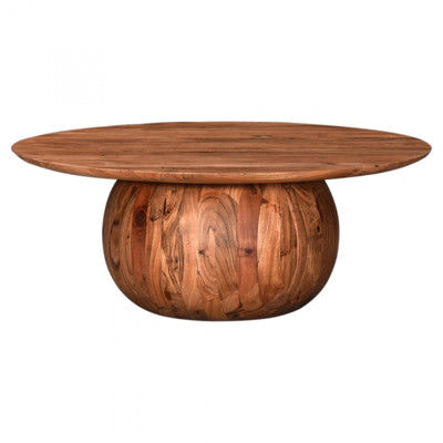 Ordin Coastal Beach Brown Acacia Wood Round Classic Coffee Table