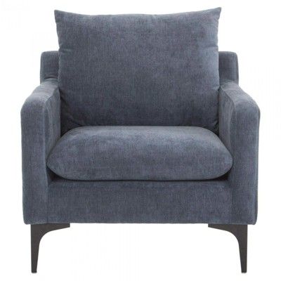 Dyna Modern Classic Blue Upholstered Black Metal Base Occasional Chair