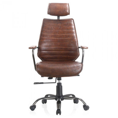 Reid Industrial Tufted Brown Upholstered Silver Iron Adjustable Office Chair
