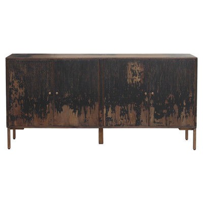 Kennan Rustic Lodge Gold Stained Black Mango Wood Brown Iron 4 Door Sideboard