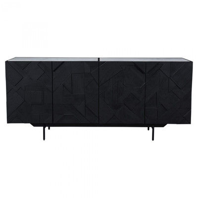 Kamryn Modern Classic White Marble Top Black Mango Wood 4 Door Sideboard