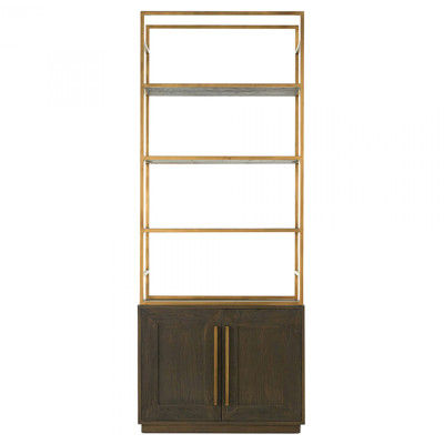 Finn Modern Classic Brown Oak Wood Gold Iron Bookcase