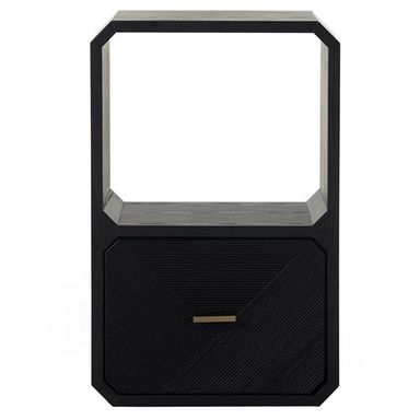 Joy Rustic Lodge Black Wood Gold Iron Pull 1 Drawer Square End Table
