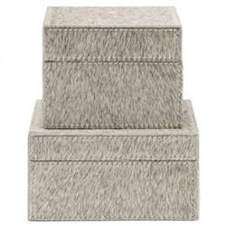 Pigeon and Poodle Hyde Modern Gray Hair On Hide Square Decorative Boxes - Set of 2
