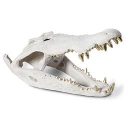 Santi Coastal Beach White Resin Gold Leaf Crocodile Skull Sculpture