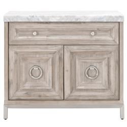 Avril French Country White Marble Top Natural Grey Acacia Wood Media Cabinet
