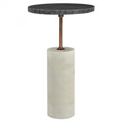Kendrick Modern Dark Grey Marble Gold Iron White Pedestal Round Drink Side Table
