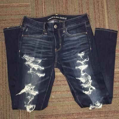 American Eagle Outfitters Jeans | American Eagle Dark Wash Distressed Jegging | Color: Blue | Size: 4