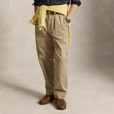 Ralph Lauren Whitman Relaxed Fit Pleated Chino Pant in Khaki - Size 34