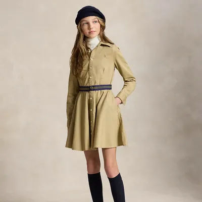 Ralph Lauren Belted Cotton Chino Shirtdress in Khaki - Size 14