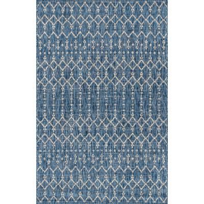 Jonathan Y Ourika Moroccan Geometric Textured Weave 4' x 6' Indoor/Outdoor Area Rug, Navy/Light Gray