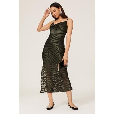 Hutch Zebra Satin Slip Dress Green-black-print