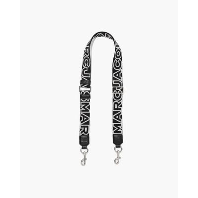 MARC JACOBS Marc Jacobs The Thin Outline Logo Webbing Strap in Black/Silver