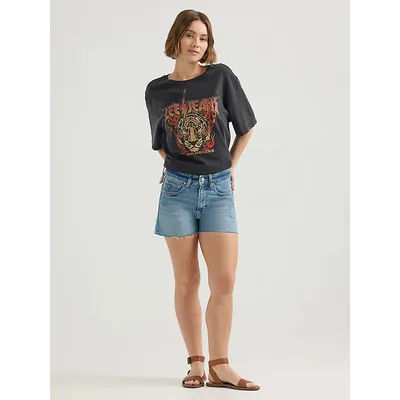 Women’s Lee Loose Cut Off Rider Shorty Shorts Collapsing Wave (Size 34 x 3 Inches (M))