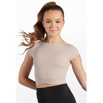 Cap Sleeve Wrap Hem Crop Top - Latte - Large Adult - Dance Top MT13106