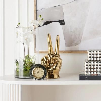 Peace Sign Hand | Gold | Décor Object | Z Gallerie | 6.5"L x 4.75"W x 14"H | Ceramic