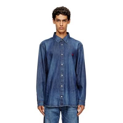 Diesel - Denim shirt with embroidered logo - Denim Shirts - Man - Blue