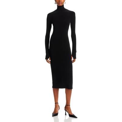 Norma Kamali Long Sleeve Turtleneck Midi Dress - Black