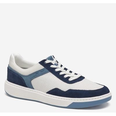 Johnston & Murphy Men's Dawson Moc Toe U-Throat - White Full Grain Leather/Blue/Navy Suede - Size 10.5 - M