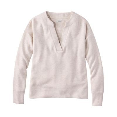 Women's L. L.Bean CloudSoft Splitneck Pullover Cream Heather Large, Synthetic Cotton Blend