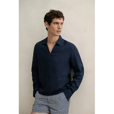 Onia Linen Long Sleeve Popover Shirt in Midnight, Men's at Urban Outfitters