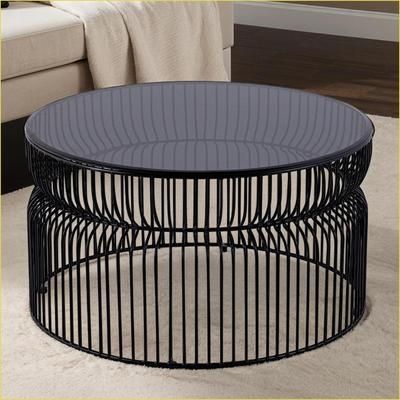 Watnature 30'' Round Black Coffee Table Tinted Glass Top amp Space Saving Metal Base for Living Room one_size | E5C0UQ4ZJPKM