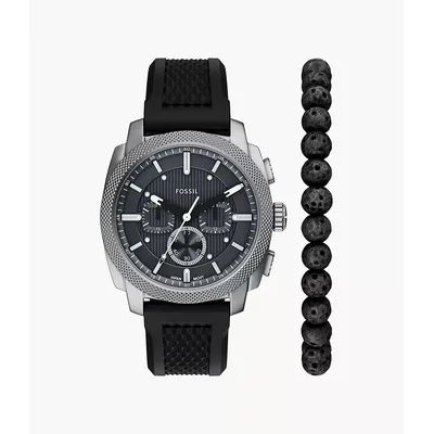 Machine Chronograph Black Silicone Watch And Bracelet Set