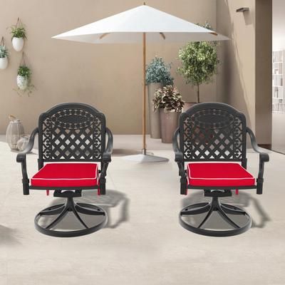 Watnature Outdoor Swivel Patio Chairs 2PCS Traditional Black Aluminum Frame with Crimson Red Cushions Black Aluminum one_size | IJPSDEYA0UNM