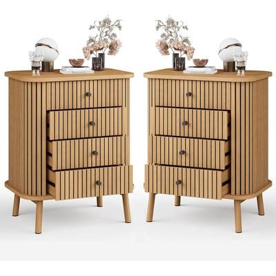 Garvee 4 Drawer Dressers Set of 2 Chest of Drawers for Bedroom Nightstand Spacious Storage Boho Wicker Dresser with Matte Black Handles and Wood Legs