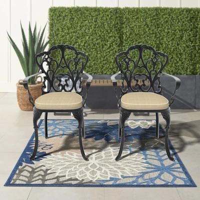 Watnature Patio Dining Chairs 2PCS with Black Carved Aluminum Frame Beige Cushions Black Aluminum one_size | V98RWAGQX4JE