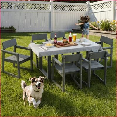 Watnature Patio Sets 7 Piece Outdoor Dining Set for 6 Weather Resistant Table n amp6 Armrest Chairs Slate Gray HDPE one_size | TP9QNO87G40B