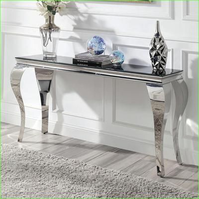 Watnature Black Glass Top Silver Stainless Steel Coffee Table Glam Cabriole Legs for Living Room Easy to Clean one_size | 52WUHXM8NYKC