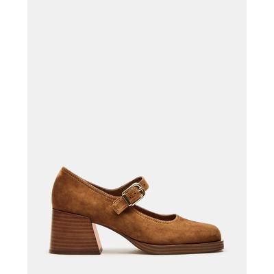 Steve Madden Women's Lisbon Block Heel Loafers - Chestnut Suede - Size 8.5 - Leather