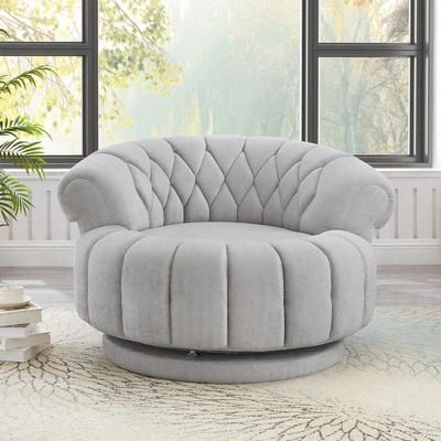 Gray Chenille 360° Swivel Sofa Barrel Arm Chair with Round Seat