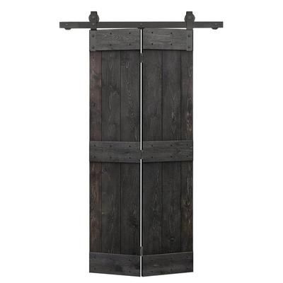 38 in. x 84 in. Mid-Bar Series Charcoal Black Stained Assembly Required Wood Bi-Fold Barn Door with Sliding Hardware Kit