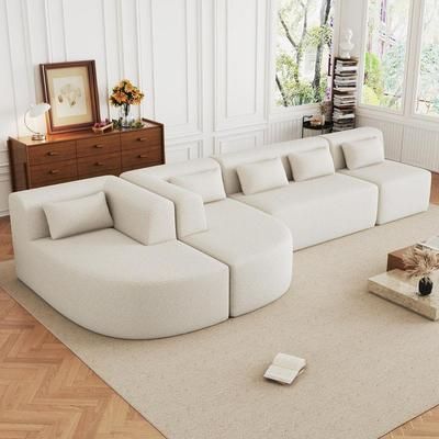57.5 in. Boucle Fabric Free-Combined Sectional Sofa in Beige with 5 Pillows