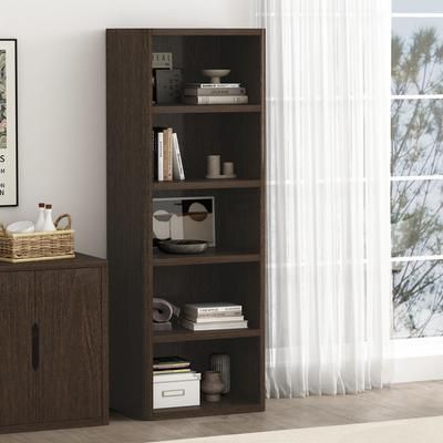 Manhattan Comfort Rivington 79" Open Bookcase, Dark Walnut