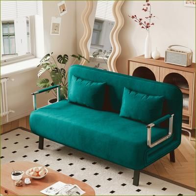 Watnature Sofa Bed 55.1 Velvet Convertible with Adjustable Backrest amp Pillow for Home amp Office Antique Green Metal one_size | U5DJE9Z410OC