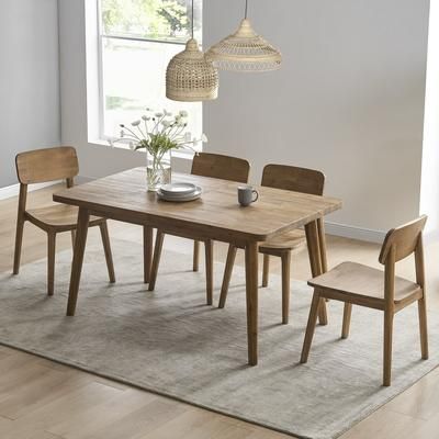 Wooden Extendable Dining Table Set with 4 Wooden Chairs - Brown | Seb by Castlery, Brown Finish