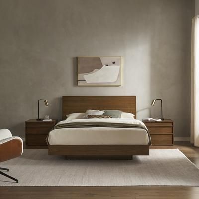 Wooden Queen Size Bed with 2 Nightstands Set | Modern Walnut Tones, Brown Finish for Women