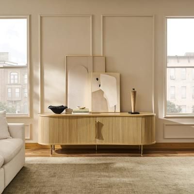 Tamboured Design Wooden TV Stand - Light Brown | Harper by Castlery